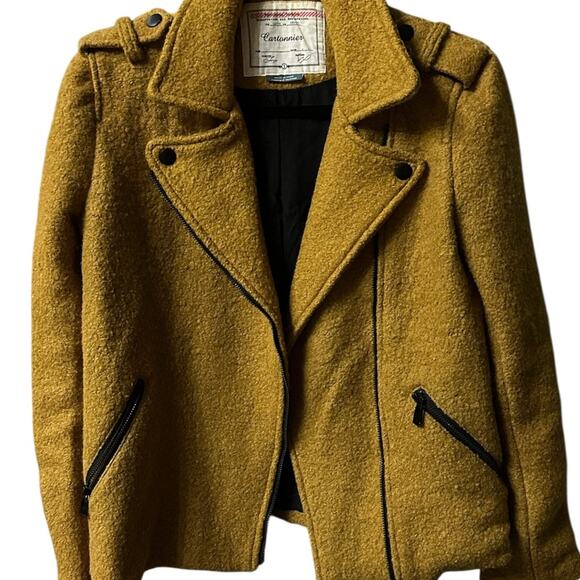 Anthropologie Cartonnier Mustard Wool Blend Moto Jacket Boho Cozy Size Small - Picture 4 of 11
